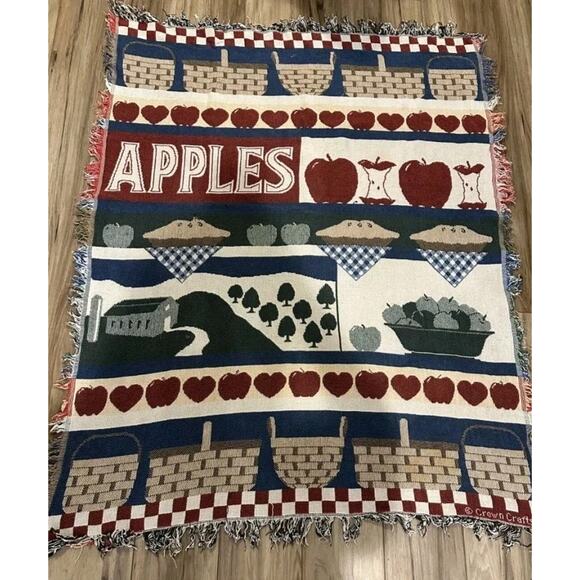 Crown Crafts Other - Vtg Crown Crafts Country Apples Pie Fall Tapestry Baskets Throw Blanket 43x53”